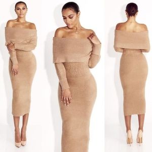 Jlux Label Nestled Wool Off-Shoulder Sweater Dress